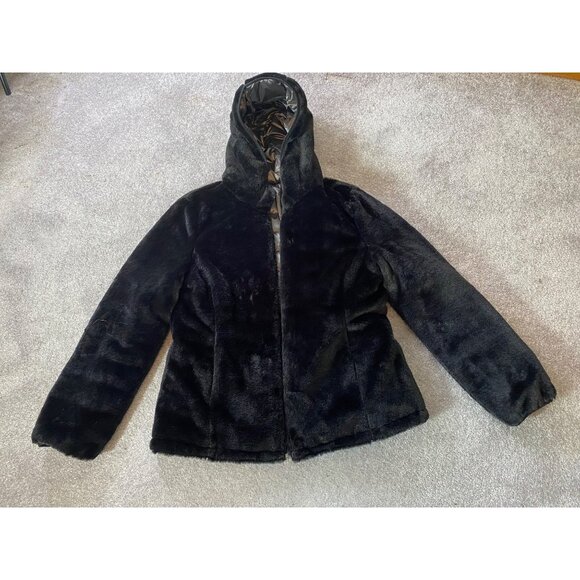 Andrew Marc Reversible Jacket Silver & Black Faux Fur Jacket Large - Picture 3 of 12